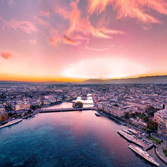 瑞士日内瓦湖的黄昏