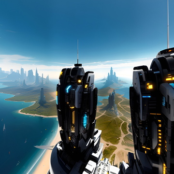 超现实的未来城市孤岛，一座大厦一座城