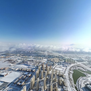 兰州初雪后放晴的新区大学城